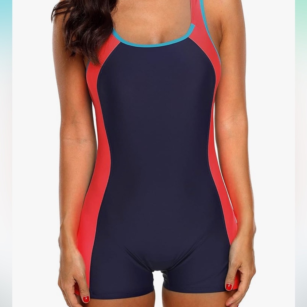 Navy and Red One-Piece Swimsuit